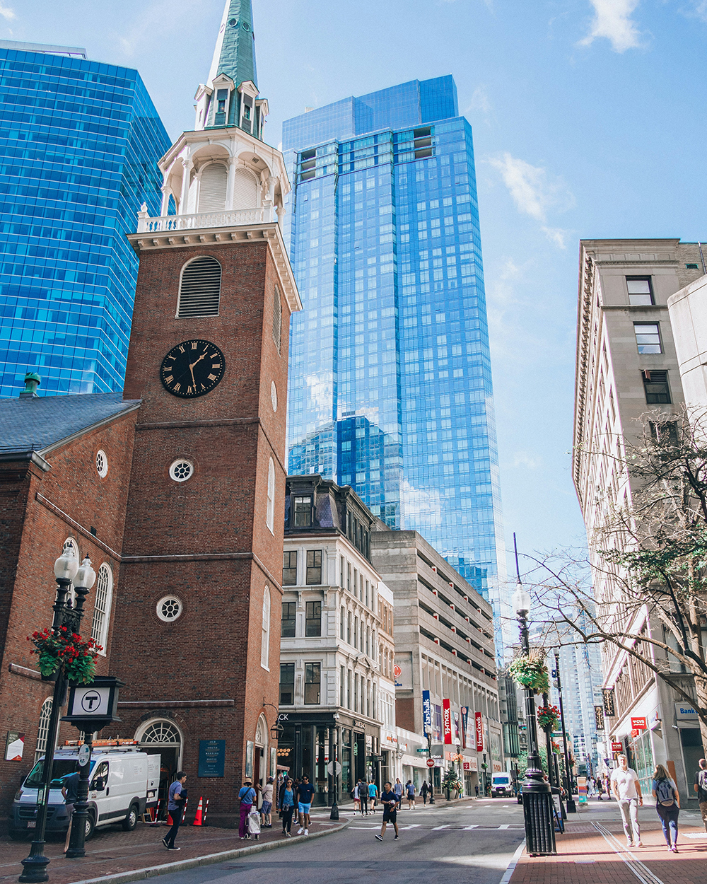 people walking around in Boston's financial district